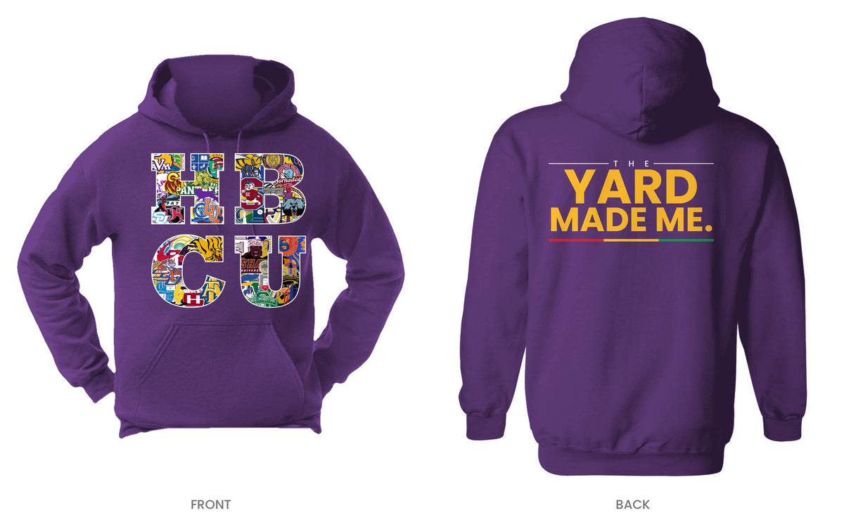 Purple hooded sweatshirt, front and back, design 10