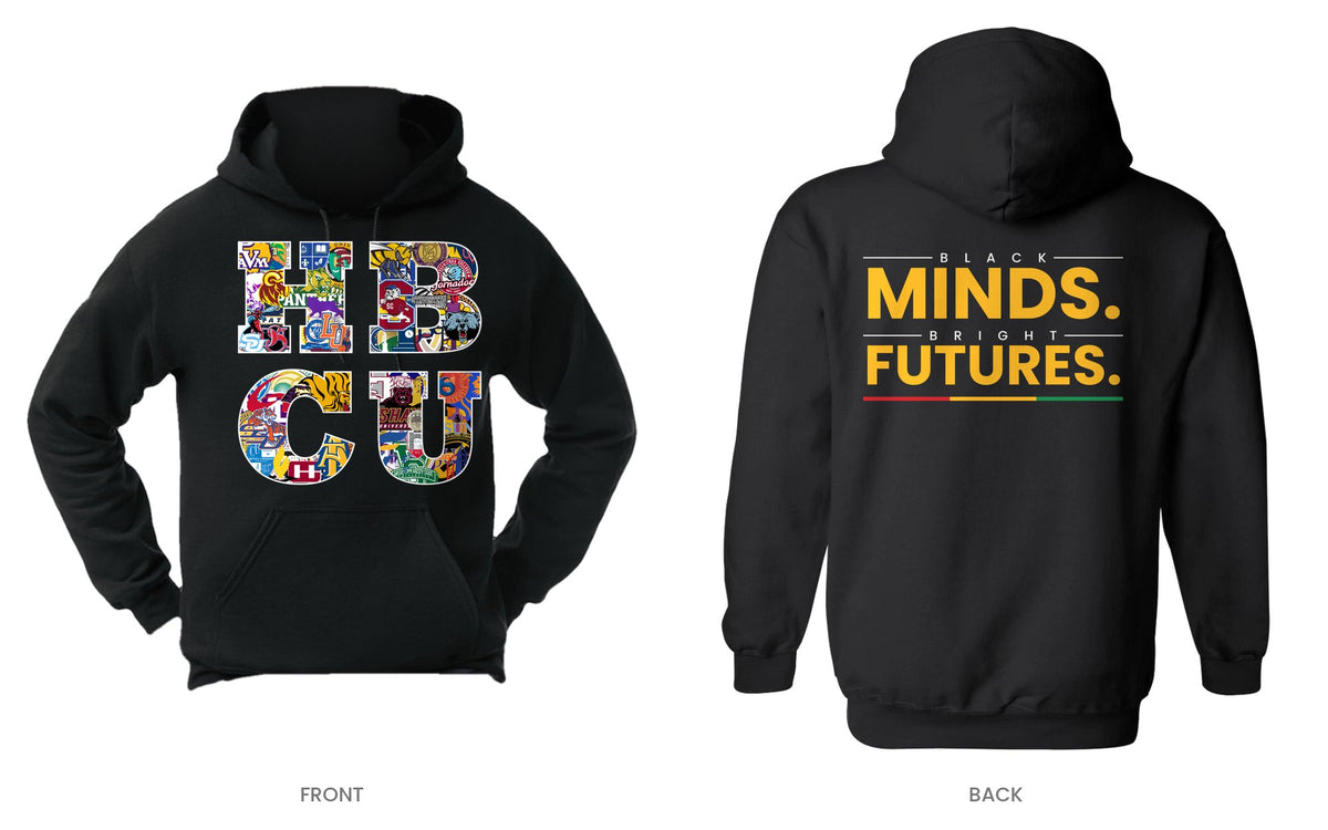 Black hooded sweatshirt, front and back, design 11