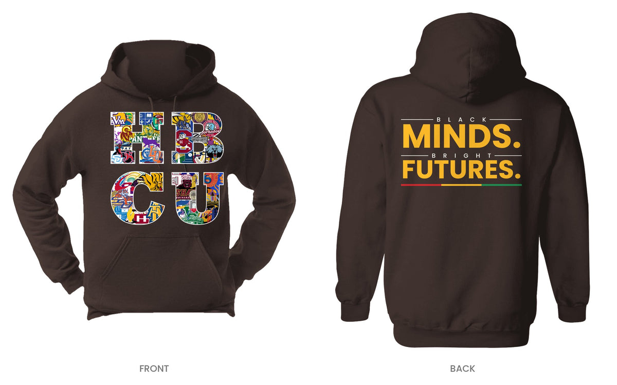 Dark Brown hooded sweatshirt, front and back, design 11