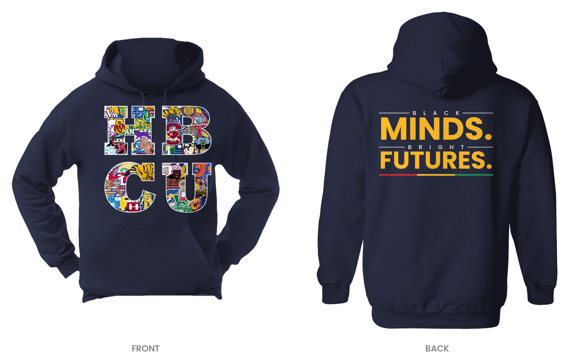 Navy hooded sweatshirt, front and back, design 11