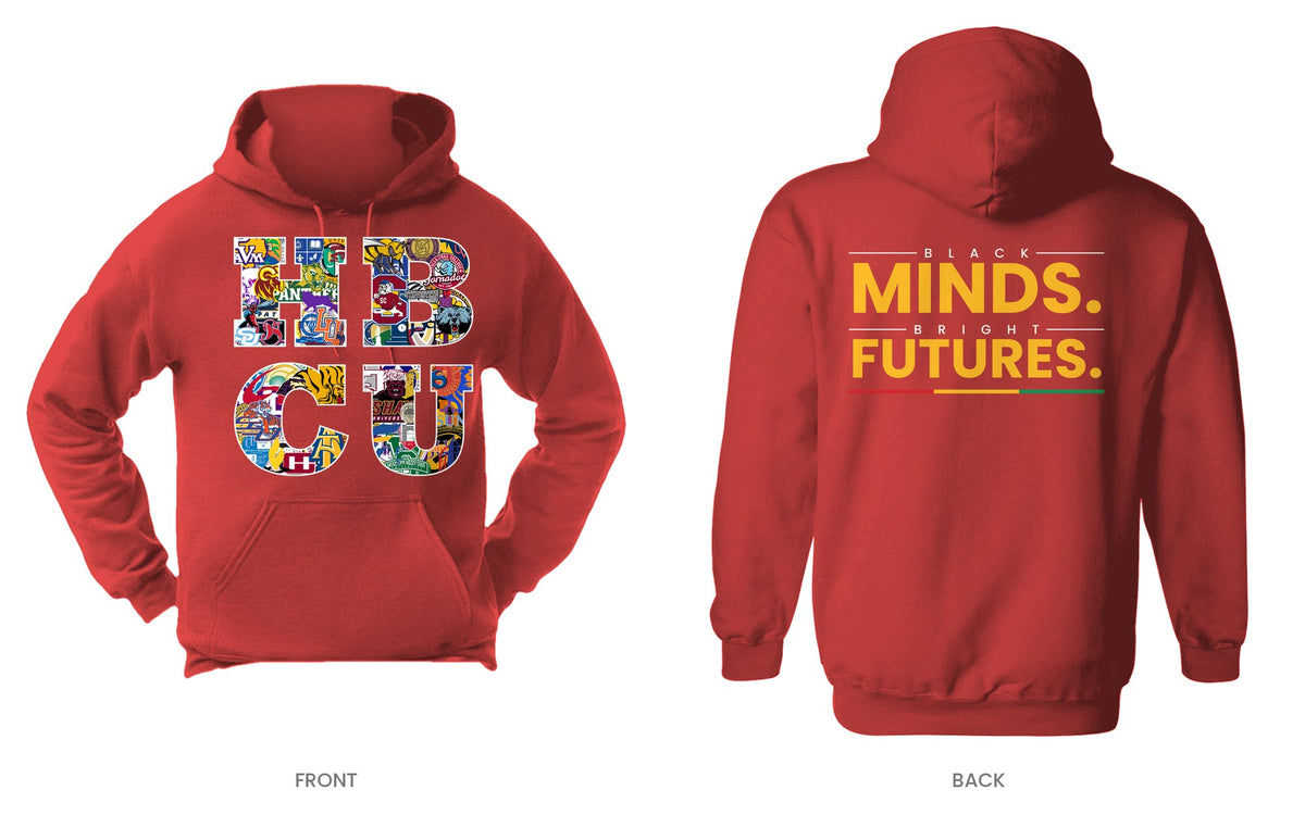 Red hooded sweatshirt, front and back, design 11