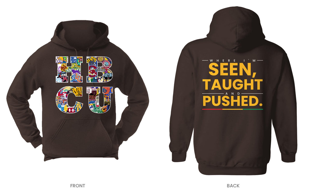 Dark Brown hooded sweatshirt, front and back, design 12