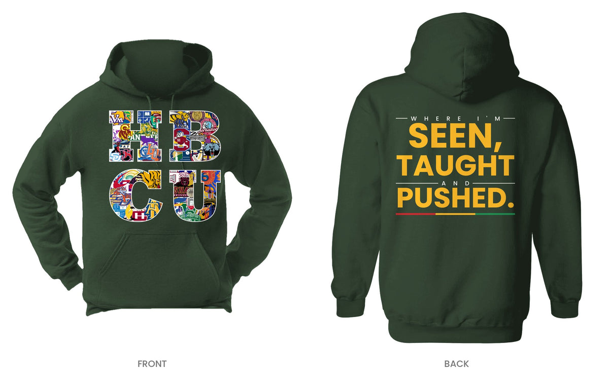 Forest Green hooded sweatshirt, front and back, design 12
