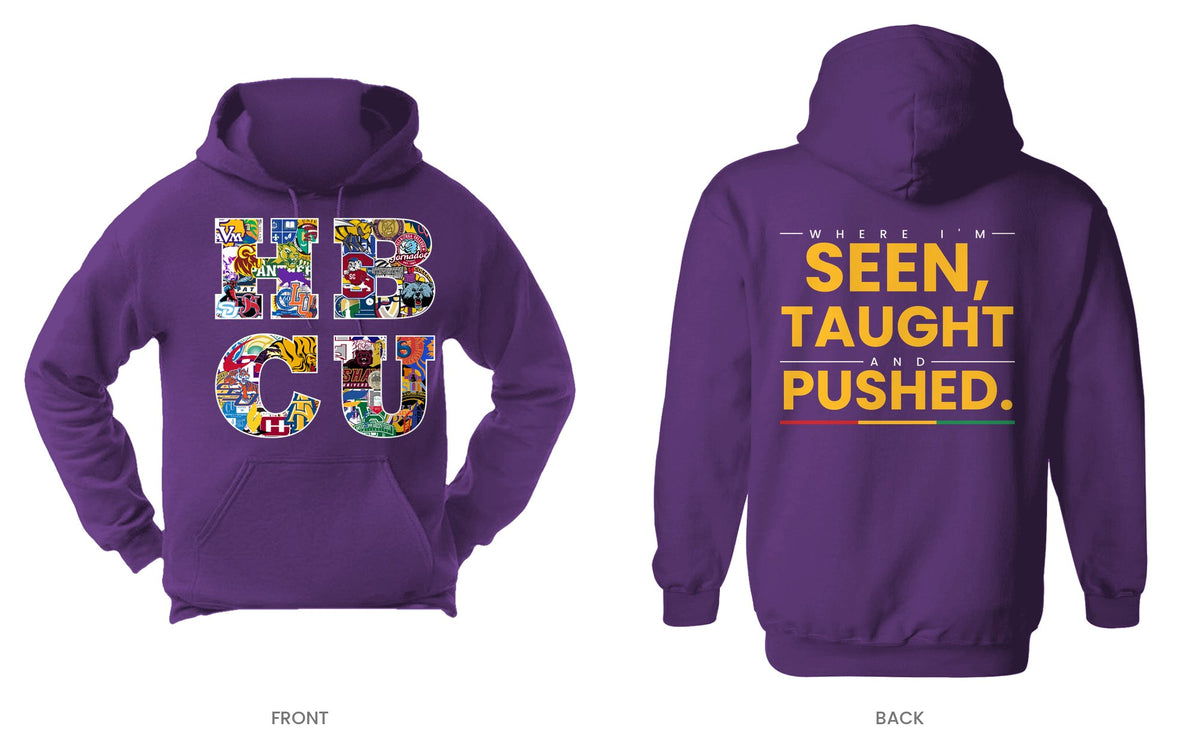 Purple hooded sweatshirt, front and back, design 12