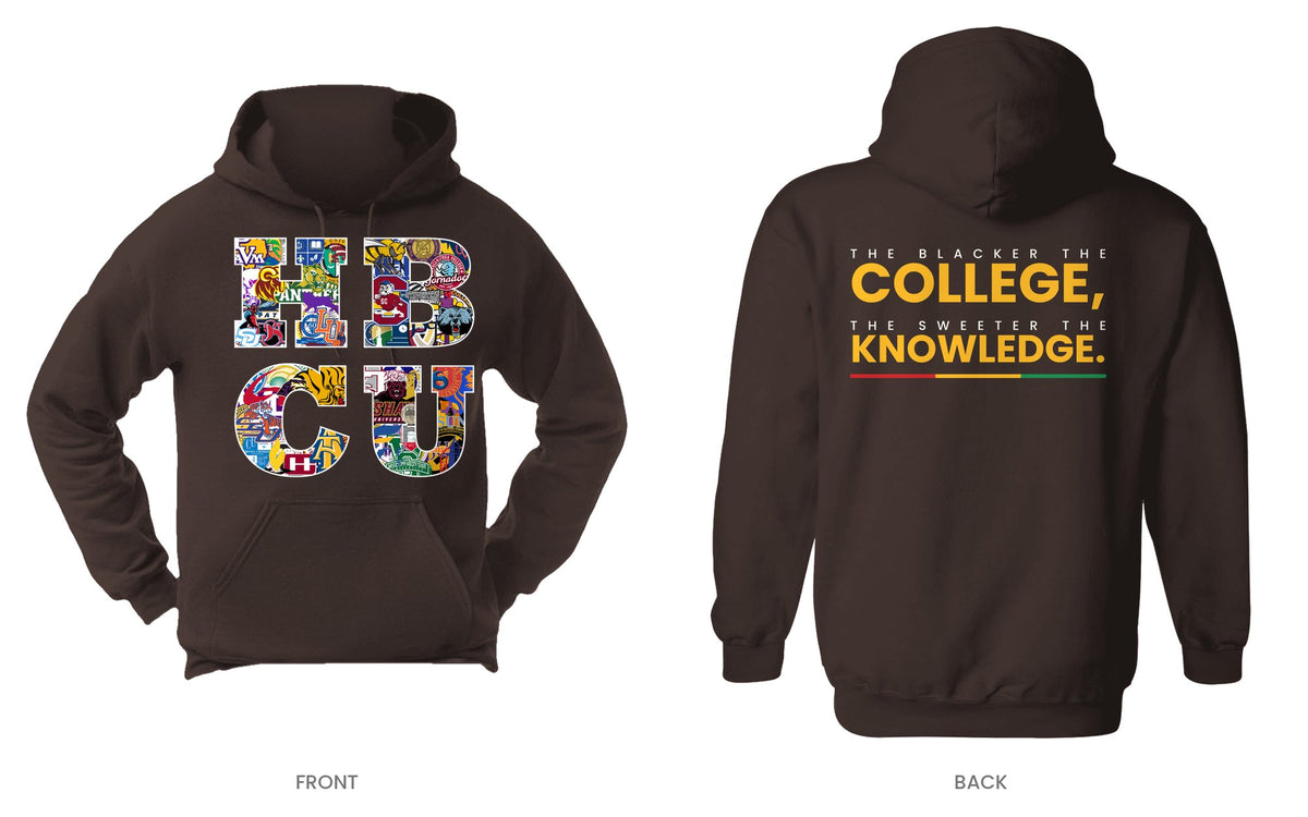 Dark Brown hooded sweatshirt, front and back, design 13