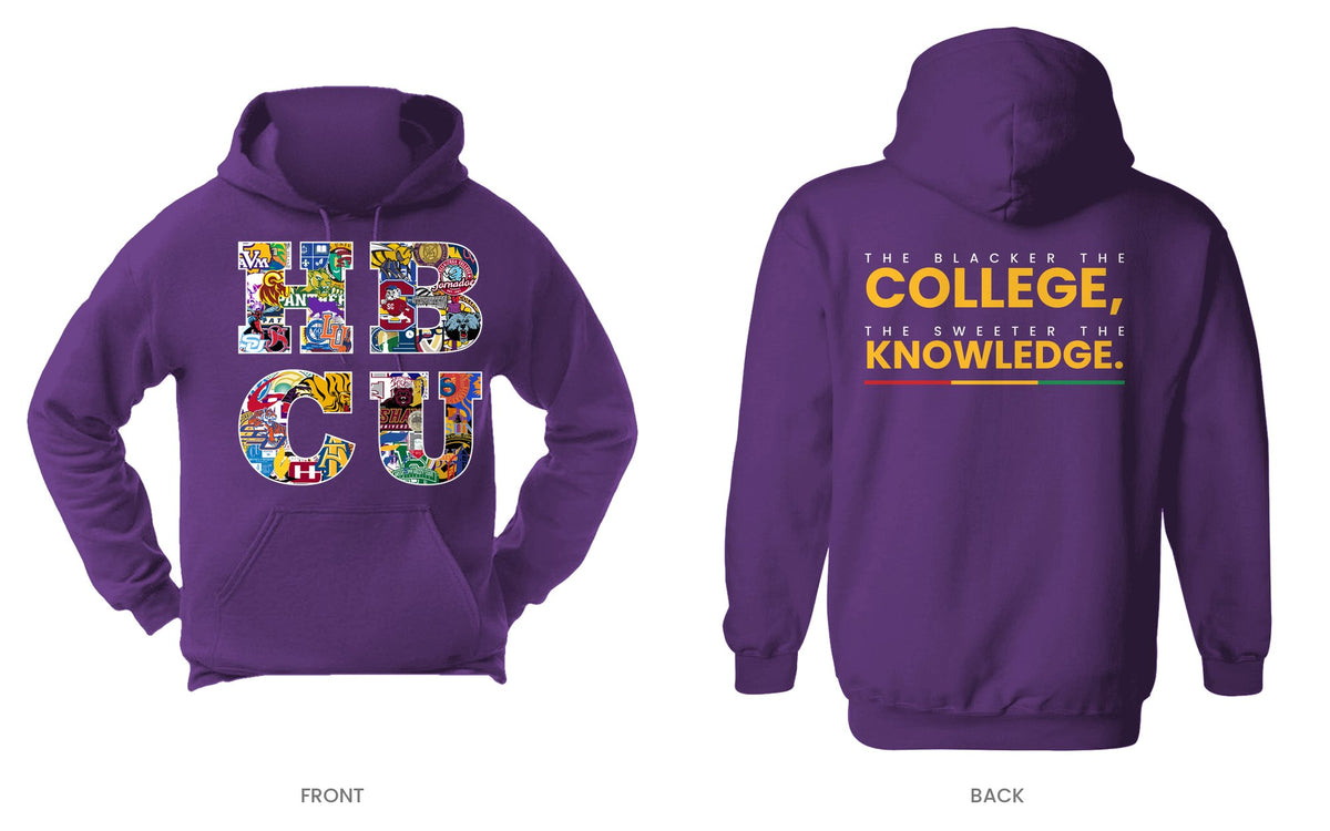 Purple hooded sweatshirt, front and back, design 13