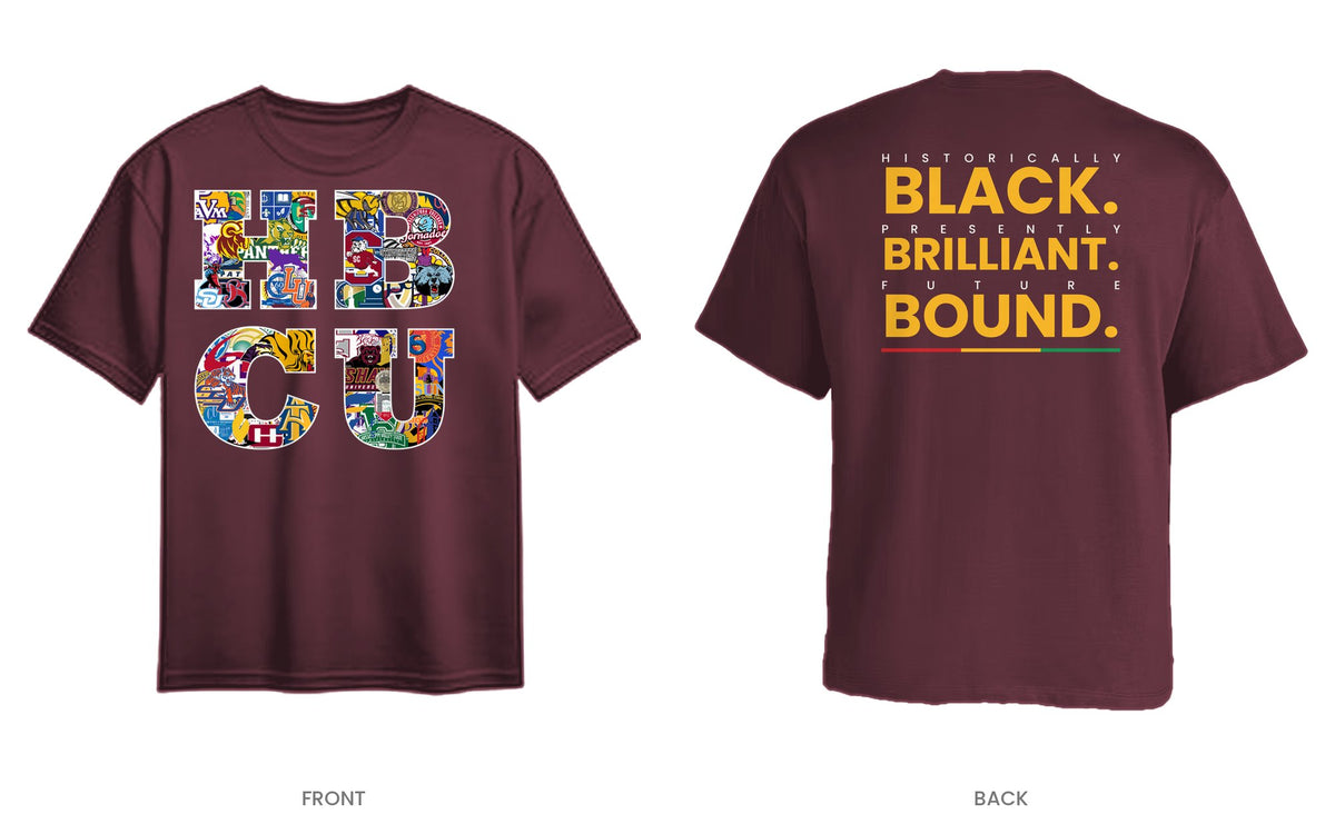Maroon tee, front and back, design 1