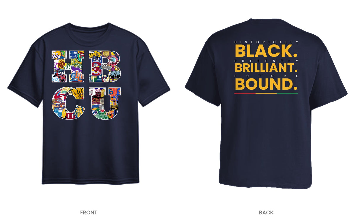Navy tee, front and back, design 1