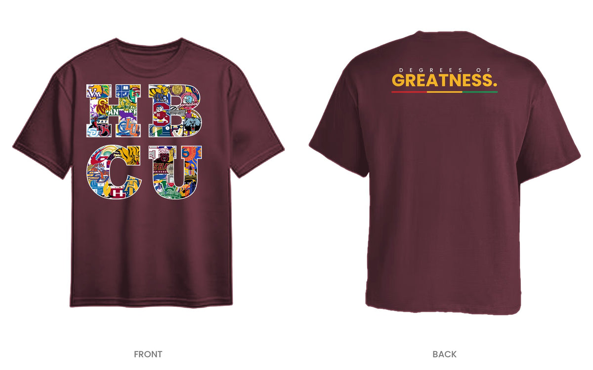 Maroon tee, front and back, design 4