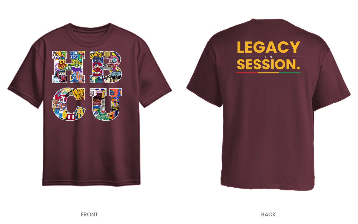 Maroon tee, front and back, design 8