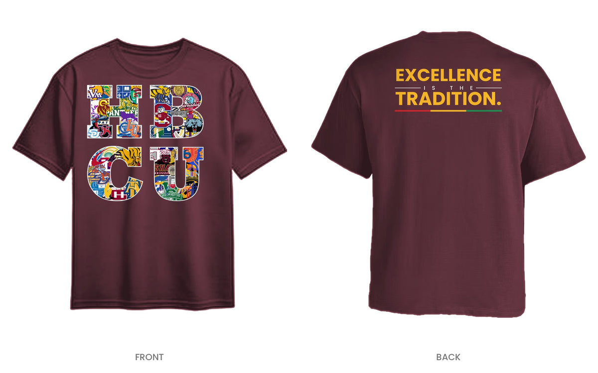 Maroon tee, front and back, design 9