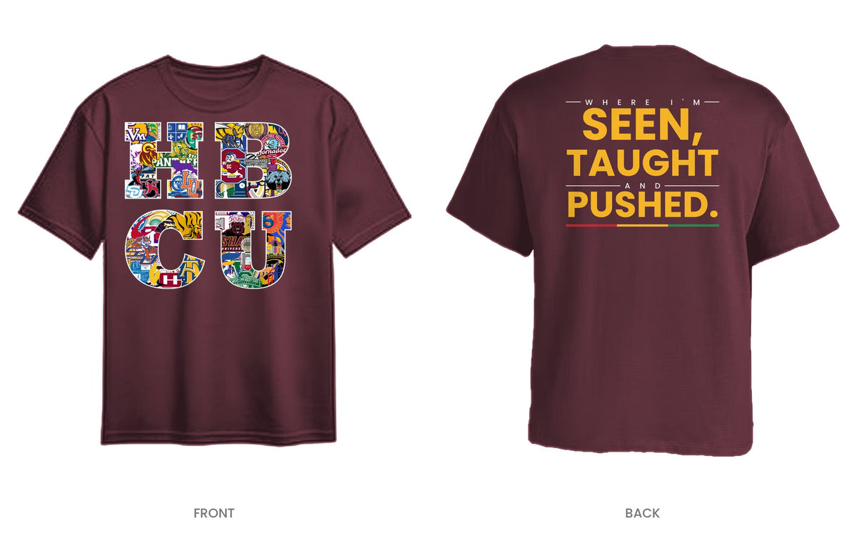 Maroon tee, front and back, design 12